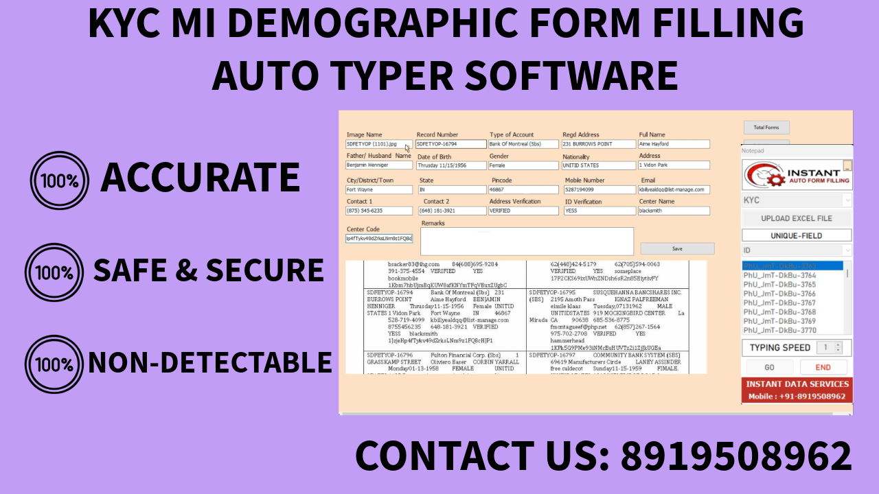 Mi demography form filling auto typing software