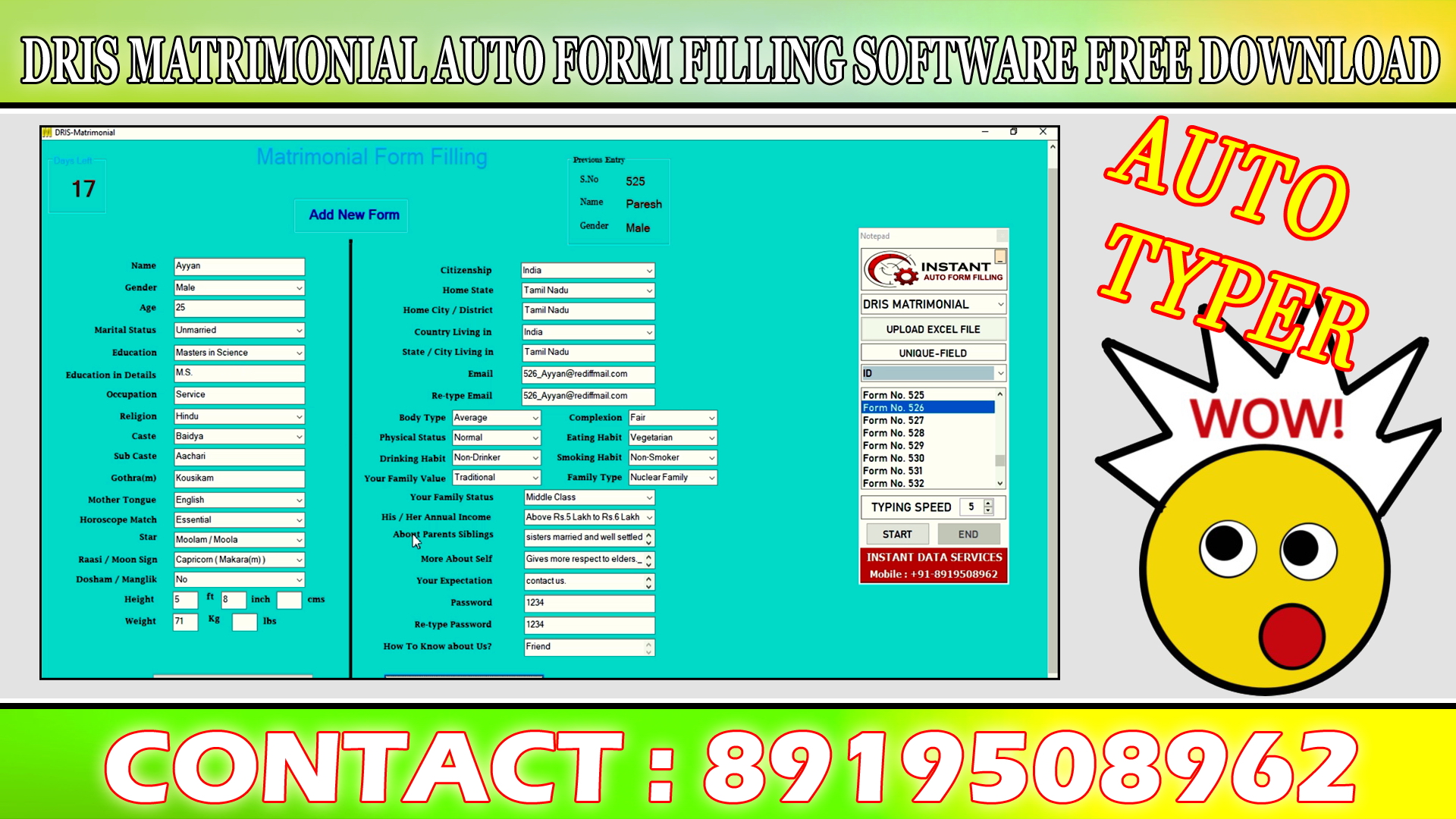 Matrimonial Form Filling Auto Typing Software