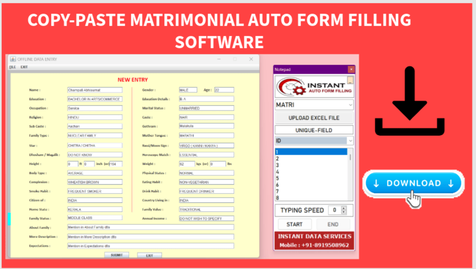 Matrimonail Copy Paste Auto Form Filling Software