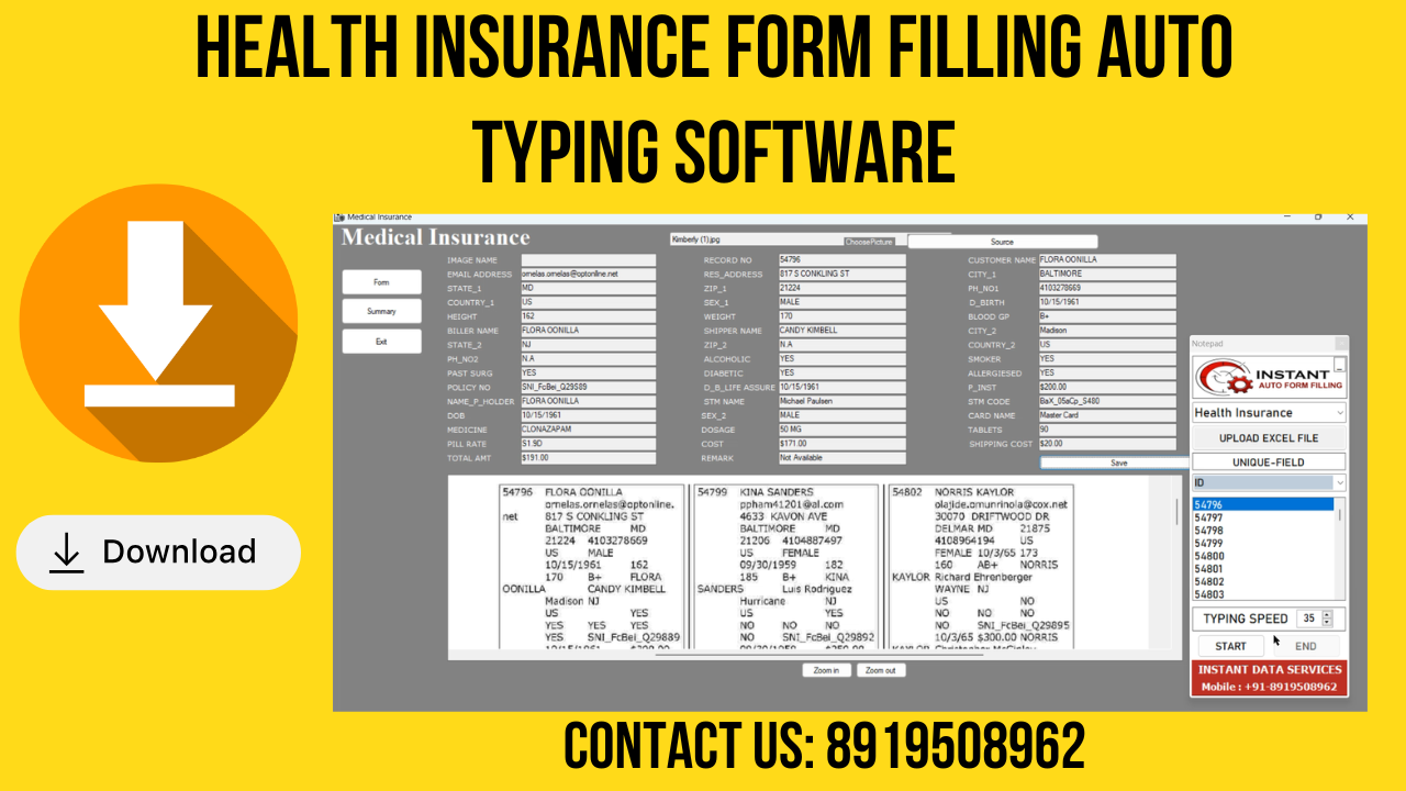 Health Insurance Form Filling Auto Typing Software For free